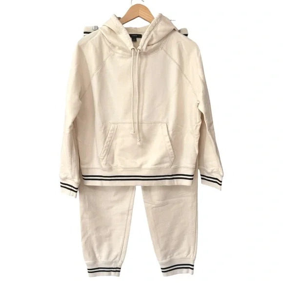 J.CREWUniversity Terry Hoodie & Jogger Set in Natural Striped Cuffs, Size S